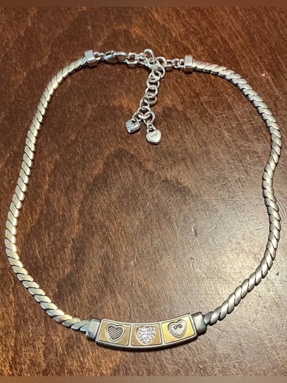 Brighton Golden Bridge Trio Heart Collar Necklace Two Tone Mixed Metal Vintage